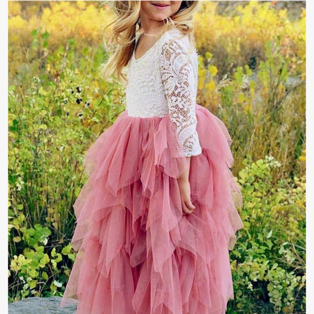 Girls Backless A-Line, Lace Back Dress - 3T